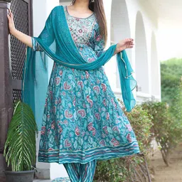 SINGNI Women Ethnic Motifs Embroidered Regular Kurta with Trousers & With Dupatta-picture-9