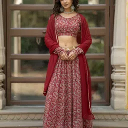 ASPORA Printed Semi-Stitched Lehenga & Unstitched Blouse With Dupatta image 1