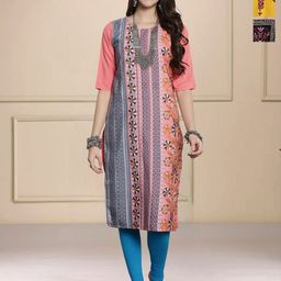 HERE&NOW Selection Of 3 Floral Printed Round Neck Straight Kurtas-image-79