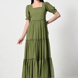 BAESD Women Puff Sleeve Georgette A-Line Maxi Dress-image-97