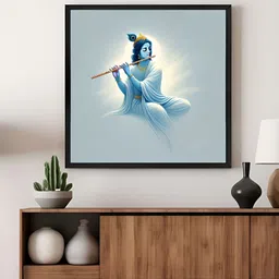 999Store Grey & Blue Lord Krishna Printed Canvas Wall Art-image-81