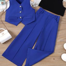Hopscotch Girls Shoulder Straps Top with Trousers And Waistcoat-picture-13