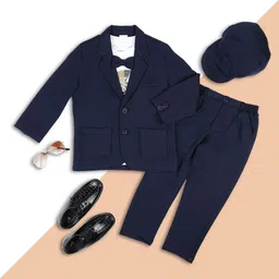 YK Boys Single Breasted Solid Regular Fit Four Piece Suits with Cap-image-18