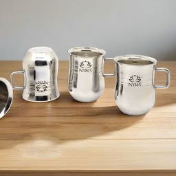 Nyra Kitchenware Steel & Black 4 Pieces Textured Stainless Steel Glossy Cups-100 ml Each-25