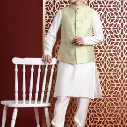 MANQ Ethnic Motifs Woven Design Nehru Jacket-picture-31