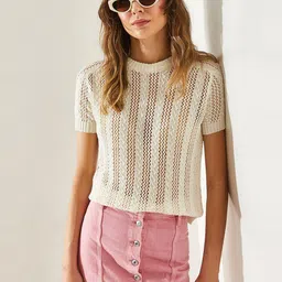 BIANCO LUCCI Women Self Design Boxy Regular Top-image-99