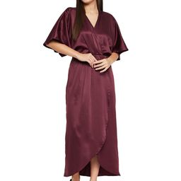 Color Cocktail Women Kimono Sleeve Satin Wrap Midi Dress-picture-27