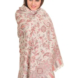 Exotic India Women Floral Woven Design Woollen Reversible Jamawar Shawl-13