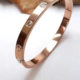 Fashion Doc Stainless Steel Rose Gold-Plated Artificial Stones Studded Kada Bracelet-44