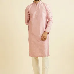 Manyavar Checked Embroidered Sequinned Mandarin Collar Straight Kurta With Trousers-image-19