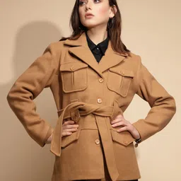 Global Republic Women Long Sleeves Notched Lapel Collar Wrap Coat-picture-22