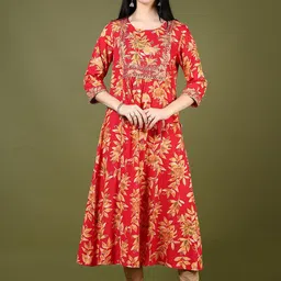 V-Mart Women Printed Flared Sleeves Mirror Work Anarkali Kurta-image-78