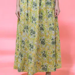 INUKA Floral Printed Pure Cotton Flared Skirt-image-95