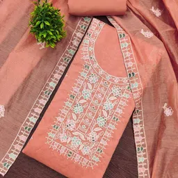 BlissFlair Floral Embroidered Thread Work Chanderi Cotton Unstitched Dress Material-image-95