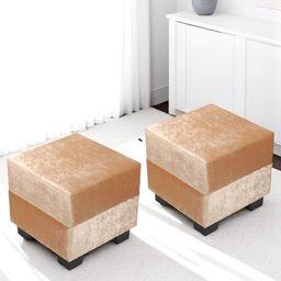 Ikiriya Pack Of 2 Beige Wooden Square Ottomans-7