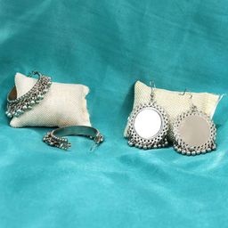 FIMBUL Set of 2 German Silver Oxidised Hoop & Drop Earrings-4