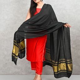 Apratim Striped Woven Design Zari Work Dupatta-image-42