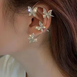 TheVineGirl Korean Silver Studded Butterfly Ear Climber Ear Cuff Earrings-picture-30