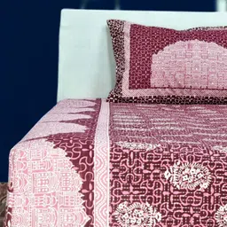 Marika Pink & White Ethnic Motifs 250 TC King Bedsheet with 2 Pillow Covers-image-56