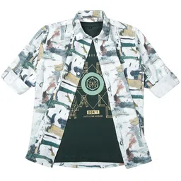 CAVIO Boys Spread Collar Abstract Printed Cotton Casual Shirts & T-Shirt-image-38