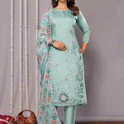 Royal Export Floral Embroidered Straight Kurta with Trousers & Dupatta-image-83