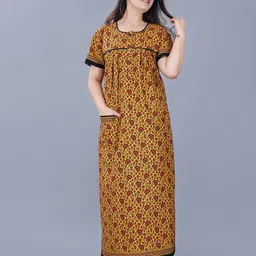 MAYA PRINT Women Printed Pure Cotton Round Neck Short Sleeves Maxi Nightdress-image-35