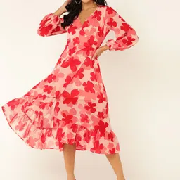 DODO & MOA Tie and Dye Print Bell Sleeve Georgette Fit & Flare Midi Dress-2