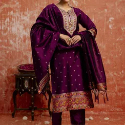 VredeVogel Women Embroidered Regular Kurta with Trousers & With Dupatta-picture-13