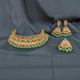 VATSALYA creation Alloy Gold- plated Green Jewellery Set-image-91