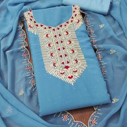 RUDRAA FAB Ethnic Motifs Sequinned Embroidered Unstitched Dress Material-image-85