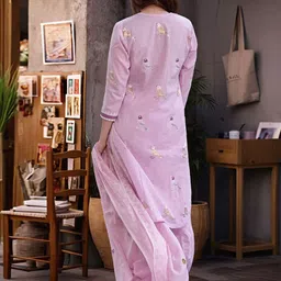 Aaghnya Quirky Printed Round Neck Straight Kurta With Patiala & Dupatta image 2