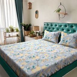 KLOTTHE Grey Floral Printed 300 TC Bedsheet With 2 Pillow Covers 2.50 m x 2.25m-image-79