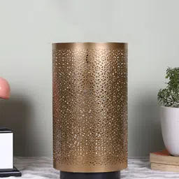 Devansh Gold-Toned Textured Metal Traditional Cylindrical Shaped Table Lamp-picture-23