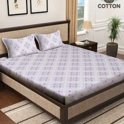 Myntra Elegant Homes White & Blue Geometric Printed Flat 400 TC Cotton King Bedsheet with 2 Pillow Covers-image-67