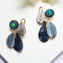 AVANT-GARDE PARIS Gold Plated Artificial Stones Studded Leaf Shaped Drop Earrings-image-74