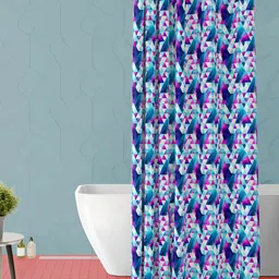 ArtzFolio White & Blue Geometric Printed Waterproof Shower Curtain-image-86