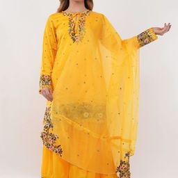 dhartii Women Embroidered Regular Thread Work Pure Silk Kurta & Sharara With Dupatta-image-28