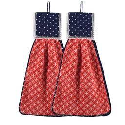 Kuber Industries Red 2 Pcs Printed Microfiber Wash Basin Napkin Towel With Hanging Loops-81
