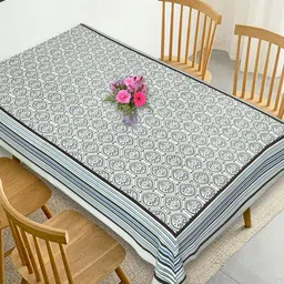 Texstylers Teal & White Floral Pure Cotton 6-Seater Anti-Slip Rectangle Table Cover-18