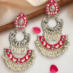 Anouk Meenakari Enamelled Kundan Studded & Beaded Chandbalis-18