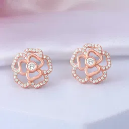 Zavya 925 Sterling Silver Rose Gold-Plated CZ Studded Contemporary Studs Earrings-picture-17
