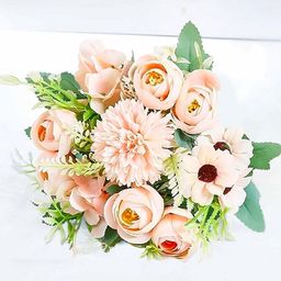Ekhasa Peach-Coloured Rose, Chrysanthemum, Daisy Artificial Flowers-9