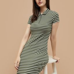 Ginger by Lifestyle Women Striped Shirt Collar Short Sleeve T-shirt Dress-image-63