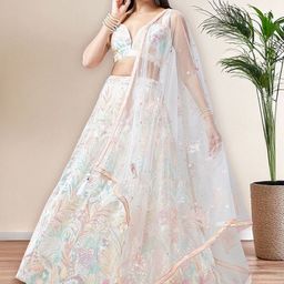 FABPIXEL Embroidered Sequinned Semi-Stitched Lehenga & Unstitched Blouse With Dupatta-4