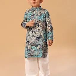 The Mini Trunk Boys Floral Printed Mandarin Collar Regular Kurta with Trousers-12