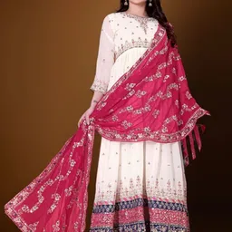 krisha fashion Women Floral Embroidered Regular Sequinned Kurta with Pyjamas & With Dupatta-1