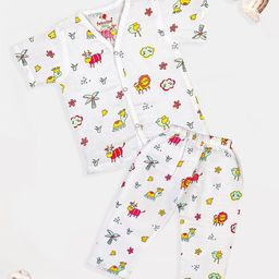 FEBVIBE Girls Printed Organic Cotton Shirt With Pyjama-36