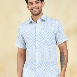 Fabindia Men Slim Fit Ethnic Motifs Printed Spread Collar Cotton Casual Shirt-image-45