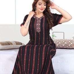 TRUNDZ Black Organic Cotton Maxi Printed Nightdress-image-14