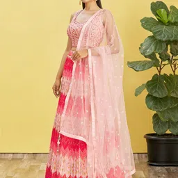 DIVASTRI Embroidered Sequinned Semi-Stitched Lehenga & Unstitched Blouse With Dupatta image 4